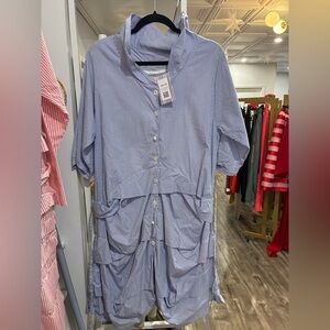 Krista Larson blue and white cottage oversized button down